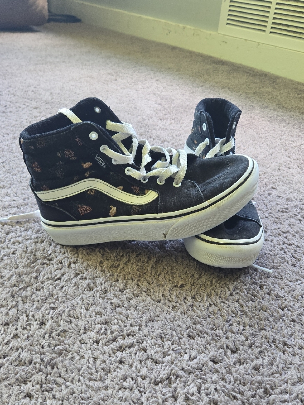 Vans Kids Black High-Top Sneakers with White Stripe and Pink Accents